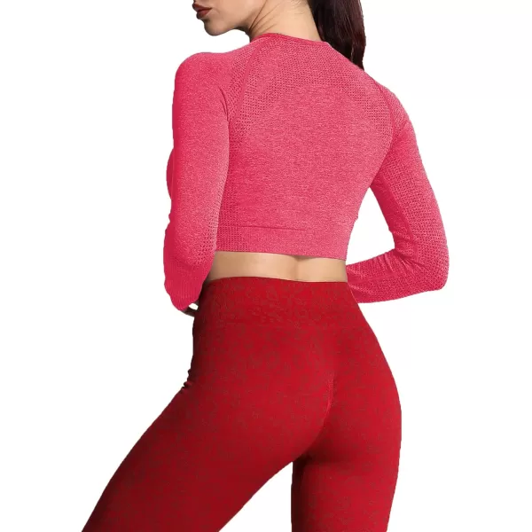 Aoxjox Long Sleeve Crop Tops for Women Vital Workout Seamless Crop T Shirt TopVital New Racing Red Marl