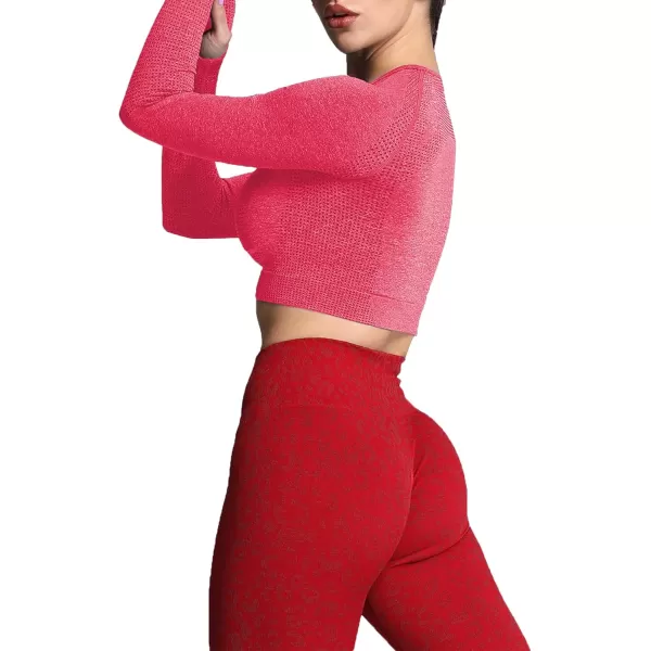Aoxjox Long Sleeve Crop Tops for Women Vital Workout Seamless Crop T Shirt TopVital New Racing Red Marl