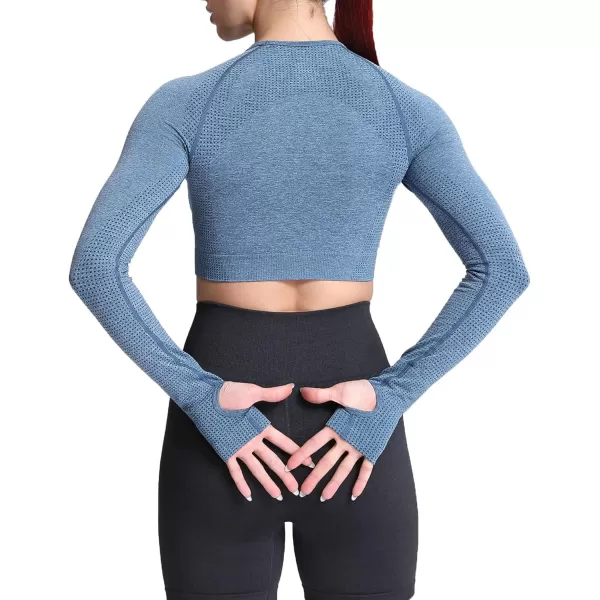 Aoxjox Long Sleeve Crop Tops for Women Vital Workout Seamless Crop T Shirt TopVital New Royale Blue Marl