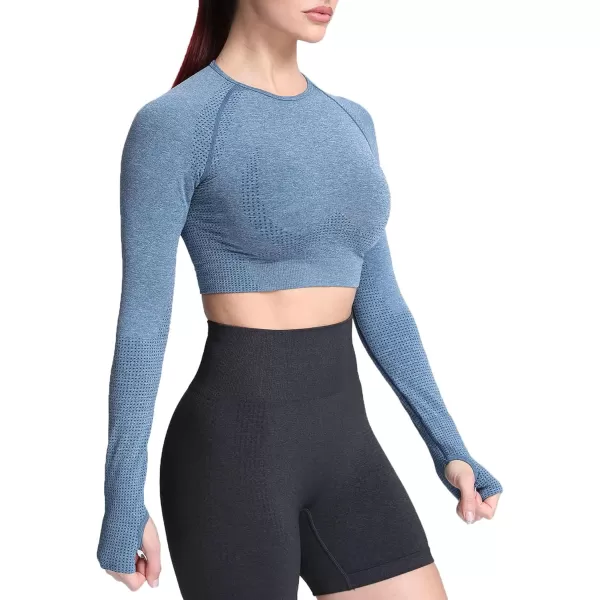 Aoxjox Long Sleeve Crop Tops for Women Vital Workout Seamless Crop T Shirt TopVital New Royale Blue Marl