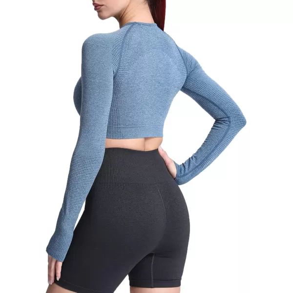 Aoxjox Long Sleeve Crop Tops for Women Vital Workout Seamless Crop T Shirt TopVital New Royale Blue Marl