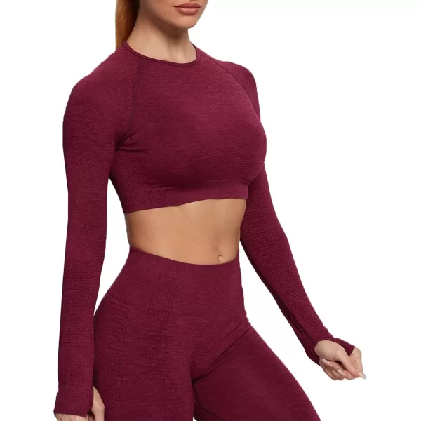 Aoxjox Long Sleeve Crop Tops for Women Vital Workout Seamless Crop T Shirt TopVital New Sangria Red