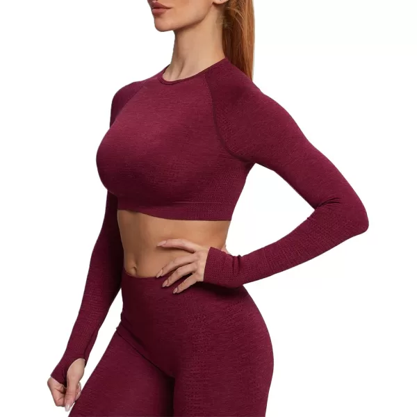 Aoxjox Long Sleeve Crop Tops for Women Vital Workout Seamless Crop T Shirt TopVital New Sangria Red
