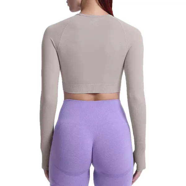 Aoxjox Long Sleeve Crop Tops for Women Vital Workout Seamless Crop T Shirt TopVital New Washed Taupe Marl