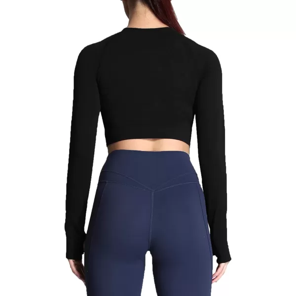 Aoxjox Long Sleeve Crop Tops for Women Vital Workout Seamless Crop T Shirt TopVital Old Black Marl