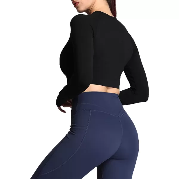 Aoxjox Long Sleeve Crop Tops for Women Vital Workout Seamless Crop T Shirt TopVital Old Black Marl