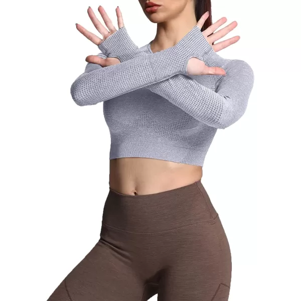 Aoxjox Long Sleeve Crop Tops for Women Vital Workout Seamless Crop T Shirt TopVital Smokey Grey Marl