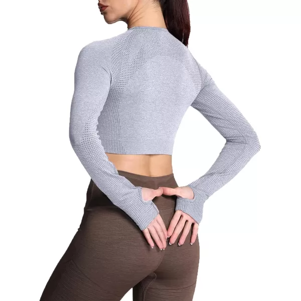 Aoxjox Long Sleeve Crop Tops for Women Vital Workout Seamless Crop T Shirt TopVital Smokey Grey Marl