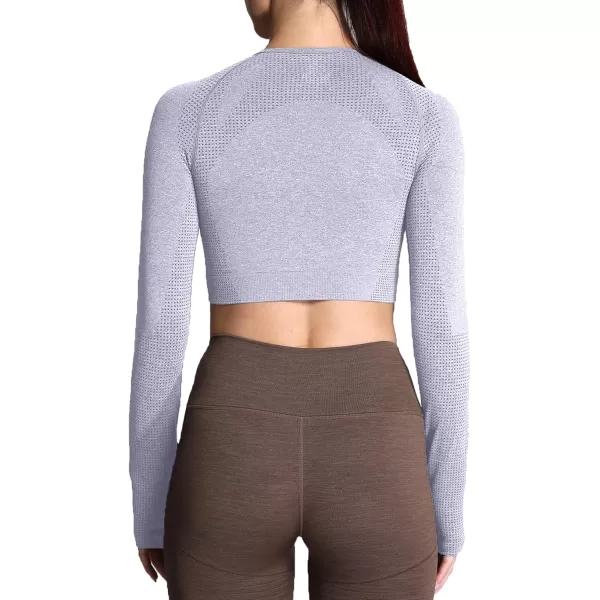 Aoxjox Long Sleeve Crop Tops for Women Vital Workout Seamless Crop T Shirt TopVital Smokey Grey Marl