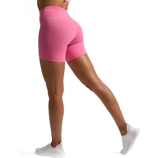 Aoxjox Trinity Workout Biker Shorts for Women CrossWaist Crossover High Waisted Exercise Athletic Gym Running Yoga Shorts 6quotAzalea Pink