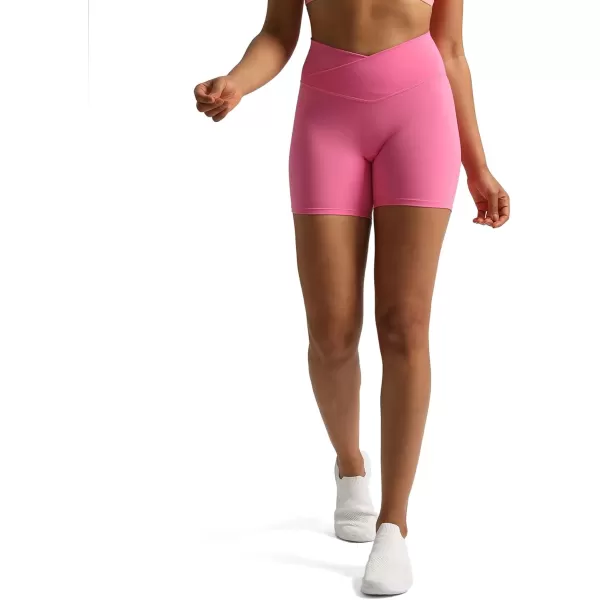 Aoxjox Trinity Workout Biker Shorts for Women CrossWaist Crossover High Waisted Exercise Athletic Gym Running Yoga Shorts 6quotAzalea Pink