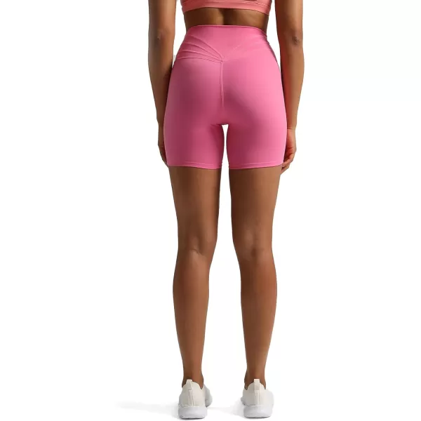 Aoxjox Trinity Workout Biker Shorts for Women CrossWaist Crossover High Waisted Exercise Athletic Gym Running Yoga Shorts 6quotAzalea Pink