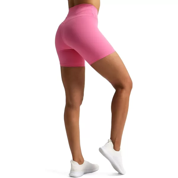 Aoxjox Trinity Workout Biker Shorts for Women CrossWaist Crossover High Waisted Exercise Athletic Gym Running Yoga Shorts 6quotAzalea Pink