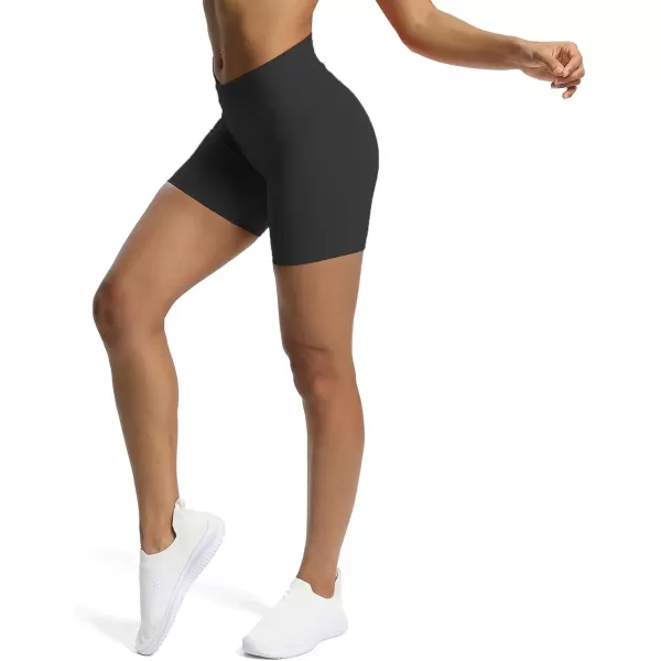 Aoxjox Trinity Workout Biker Shorts for Women CrossWaist Crossover High Waisted Exercise Athletic Gym Running Yoga Shorts 6quotBlack