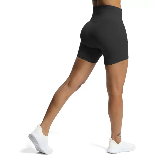 Aoxjox Trinity Workout Biker Shorts for Women CrossWaist Crossover High Waisted Exercise Athletic Gym Running Yoga Shorts 6quotBlack