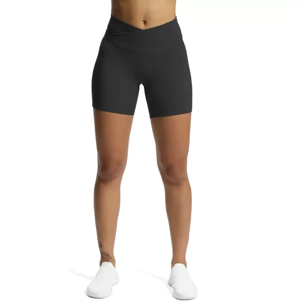 Aoxjox Trinity Workout Biker Shorts for Women CrossWaist Crossover High Waisted Exercise Athletic Gym Running Yoga Shorts 6quotBlack