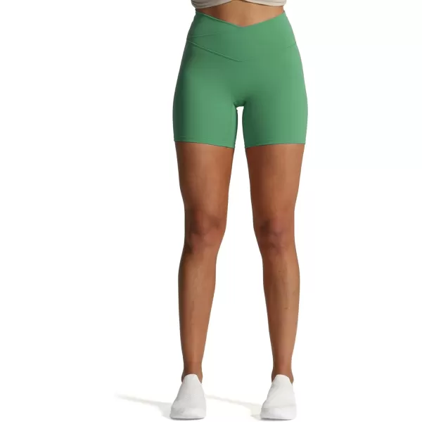 Aoxjox Trinity Workout Biker Shorts for Women CrossWaist Crossover High Waisted Exercise Athletic Gym Running Yoga Shorts 6quotBottle Green