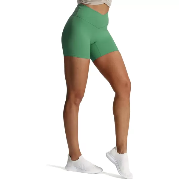 Aoxjox Trinity Workout Biker Shorts for Women CrossWaist Crossover High Waisted Exercise Athletic Gym Running Yoga Shorts 6quotBottle Green