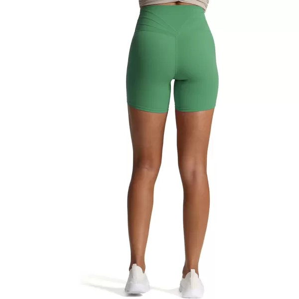 Aoxjox Trinity Workout Biker Shorts for Women CrossWaist Crossover High Waisted Exercise Athletic Gym Running Yoga Shorts 6quotBottle Green
