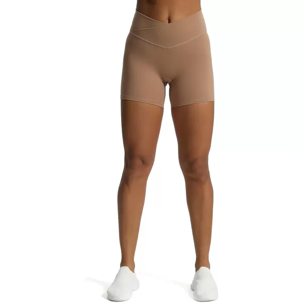 Aoxjox Trinity Workout Biker Shorts for Women CrossWaist Crossover High Waisted Exercise Athletic Gym Running Yoga Shorts 6quotBrownie