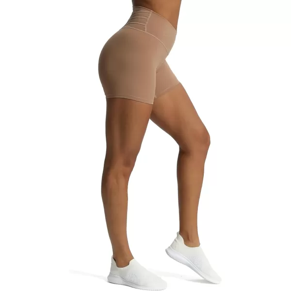 Aoxjox Trinity Workout Biker Shorts for Women CrossWaist Crossover High Waisted Exercise Athletic Gym Running Yoga Shorts 6quotBrownie