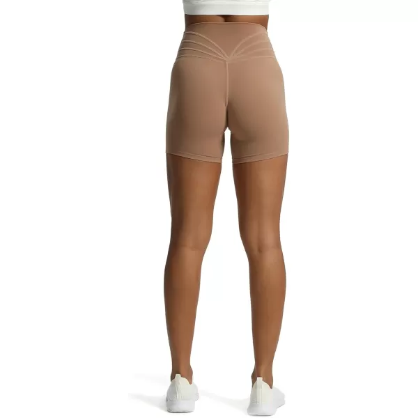 Aoxjox Trinity Workout Biker Shorts for Women CrossWaist Crossover High Waisted Exercise Athletic Gym Running Yoga Shorts 6quotBrownie