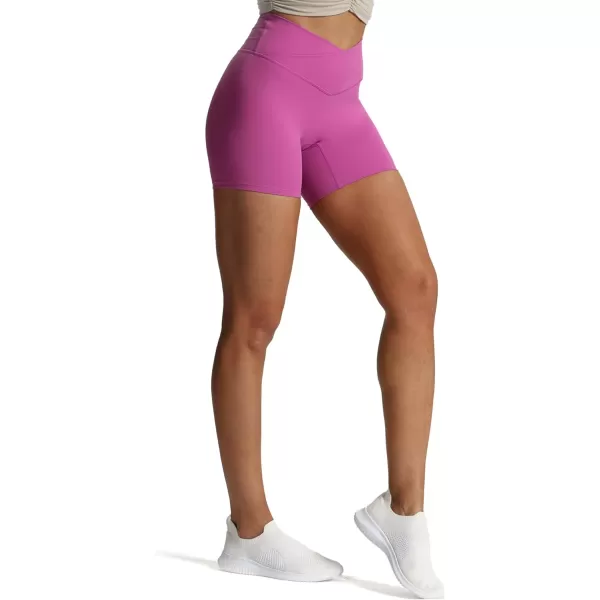 Aoxjox Trinity Workout Biker Shorts for Women CrossWaist Crossover High Waisted Exercise Athletic Gym Running Yoga Shorts 6quotCattleya Purple