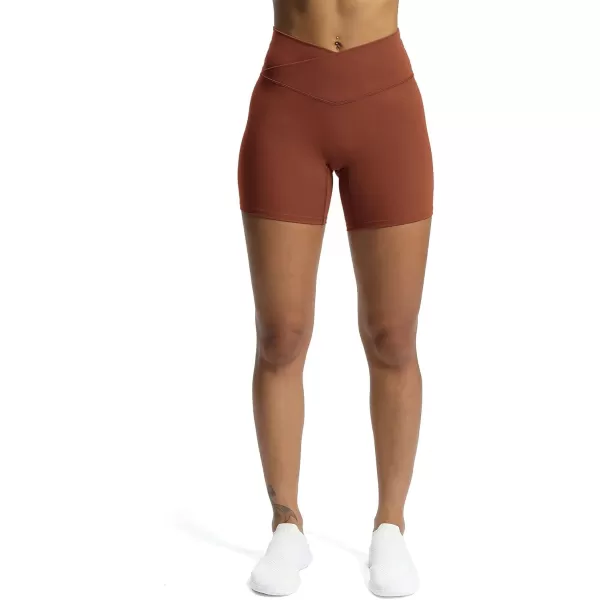 Aoxjox Trinity Workout Biker Shorts for Women CrossWaist Crossover High Waisted Exercise Athletic Gym Running Yoga Shorts 6quotCherry Mahogany