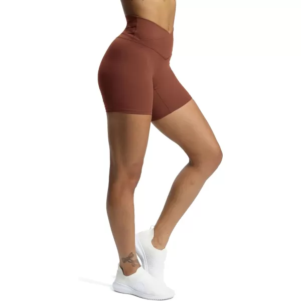Aoxjox Trinity Workout Biker Shorts for Women CrossWaist Crossover High Waisted Exercise Athletic Gym Running Yoga Shorts 6quotCherry Mahogany