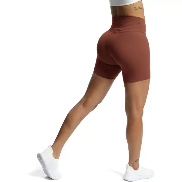Aoxjox Trinity Workout Biker Shorts for Women CrossWaist Crossover High Waisted Exercise Athletic Gym Running Yoga Shorts 6quotCherry Mahogany