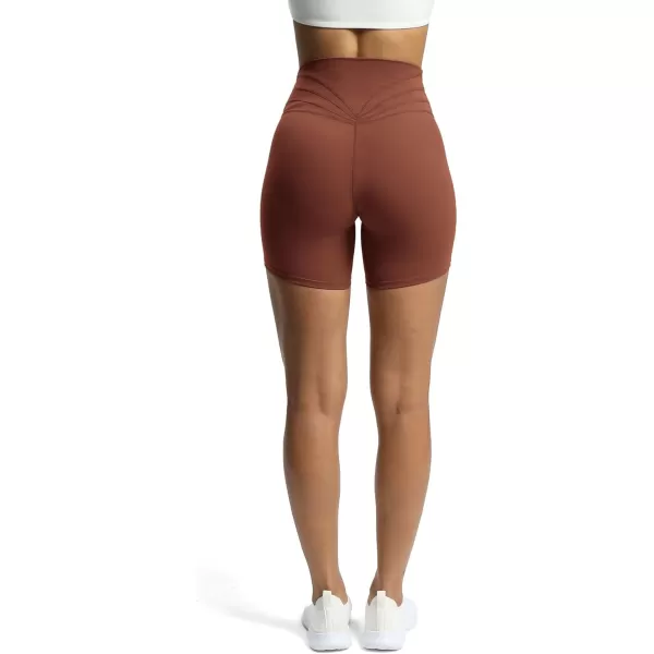 Aoxjox Trinity Workout Biker Shorts for Women CrossWaist Crossover High Waisted Exercise Athletic Gym Running Yoga Shorts 6quotCherry Mahogany