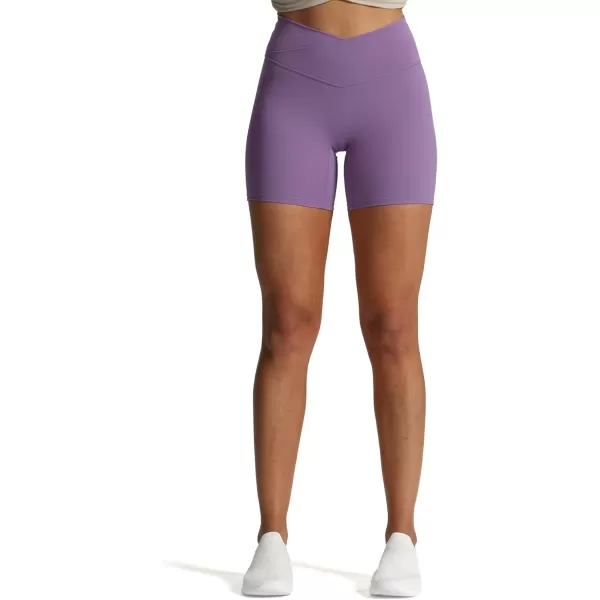 Aoxjox Trinity Workout Biker Shorts for Women CrossWaist Crossover High Waisted Exercise Athletic Gym Running Yoga Shorts 6quotChive Blossom