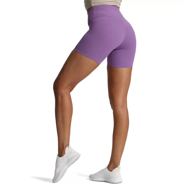 Aoxjox Trinity Workout Biker Shorts for Women CrossWaist Crossover High Waisted Exercise Athletic Gym Running Yoga Shorts 6quotChive Blossom