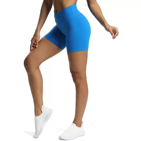 Aoxjox Trinity Workout Biker Shorts for Women CrossWaist Crossover High Waisted Exercise Athletic Gym Running Yoga Shorts 6quotDirectoire Blue