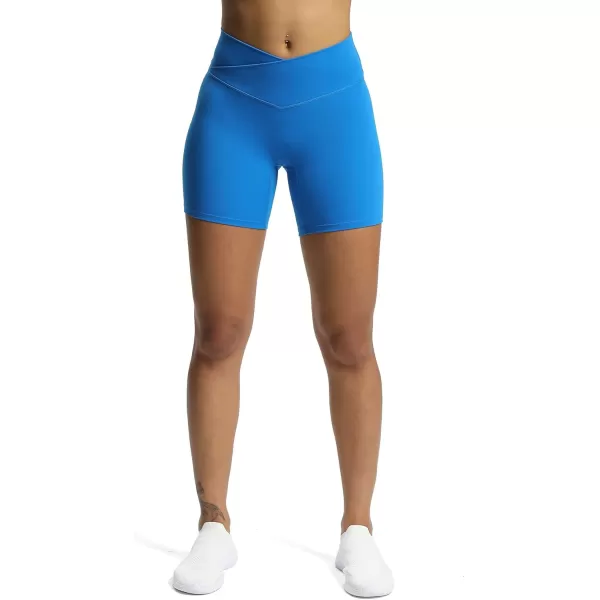 Aoxjox Trinity Workout Biker Shorts for Women CrossWaist Crossover High Waisted Exercise Athletic Gym Running Yoga Shorts 6quotDirectoire Blue