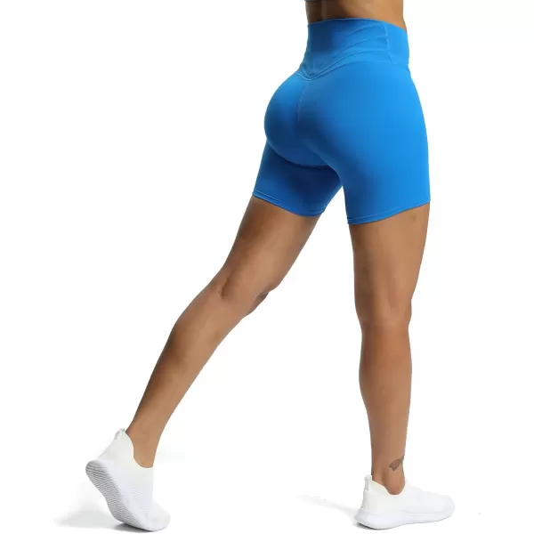 Aoxjox Trinity Workout Biker Shorts for Women CrossWaist Crossover High Waisted Exercise Athletic Gym Running Yoga Shorts 6quotDirectoire Blue