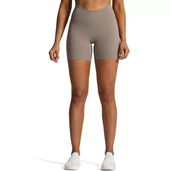 Aoxjox Trinity Workout Biker Shorts for Women CrossWaist Crossover High Waisted Exercise Athletic Gym Running Yoga Shorts 6quotDriftwood