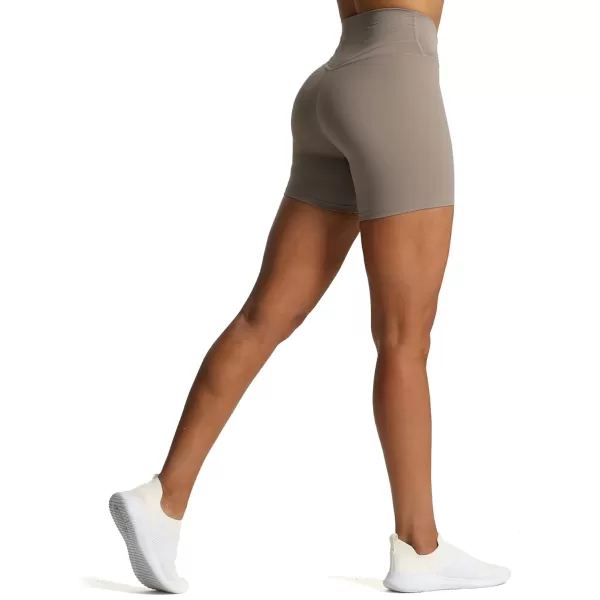 Aoxjox Trinity Workout Biker Shorts for Women CrossWaist Crossover High Waisted Exercise Athletic Gym Running Yoga Shorts 6quotDriftwood