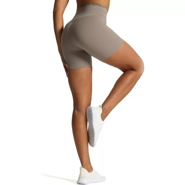 Aoxjox Trinity Workout Biker Shorts for Women CrossWaist Crossover High Waisted Exercise Athletic Gym Running Yoga Shorts 6quotDriftwood