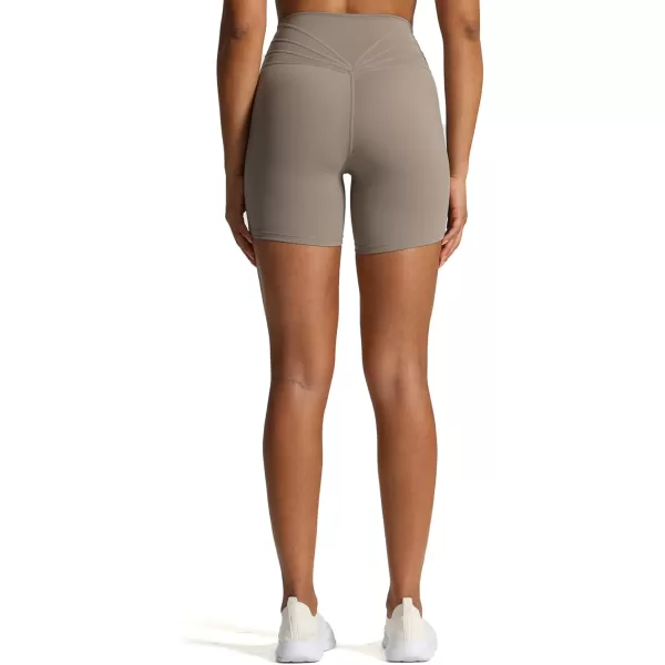 Aoxjox Trinity Workout Biker Shorts for Women CrossWaist Crossover High Waisted Exercise Athletic Gym Running Yoga Shorts 6quotDriftwood
