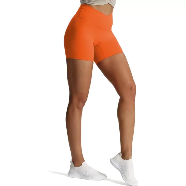 Aoxjox Trinity Workout Biker Shorts for Women CrossWaist Crossover High Waisted Exercise Athletic Gym Running Yoga Shorts 6quotFirecracker