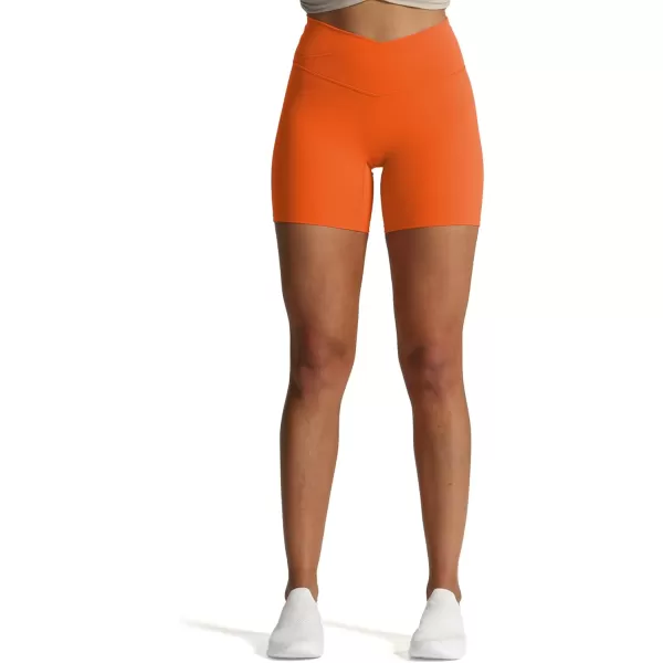 Aoxjox Trinity Workout Biker Shorts for Women CrossWaist Crossover High Waisted Exercise Athletic Gym Running Yoga Shorts 6quotFirecracker