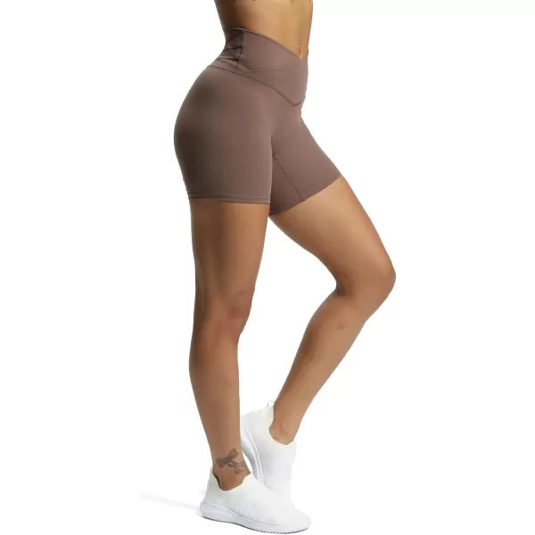 Aoxjox Trinity Workout Biker Shorts for Women CrossWaist Crossover High Waisted Exercise Athletic Gym Running Yoga Shorts 6quotFudge Coffee
