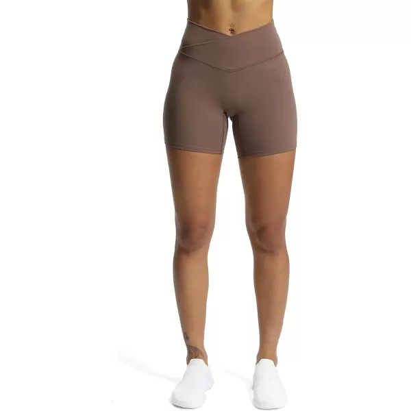 Aoxjox Trinity Workout Biker Shorts for Women CrossWaist Crossover High Waisted Exercise Athletic Gym Running Yoga Shorts 6quotFudge Coffee