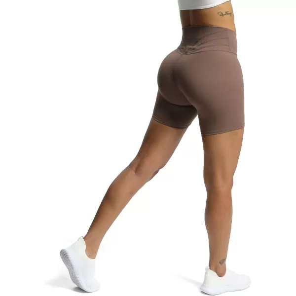 Aoxjox Trinity Workout Biker Shorts for Women CrossWaist Crossover High Waisted Exercise Athletic Gym Running Yoga Shorts 6quotFudge Coffee