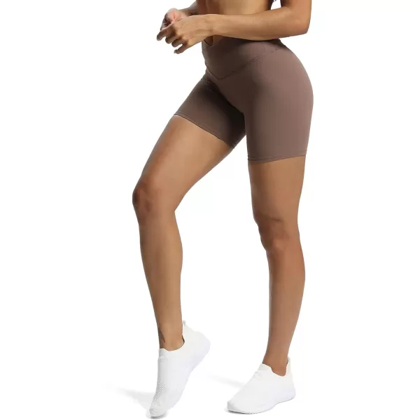 Aoxjox Trinity Workout Biker Shorts for Women CrossWaist Crossover High Waisted Exercise Athletic Gym Running Yoga Shorts 6quotFudge Coffee