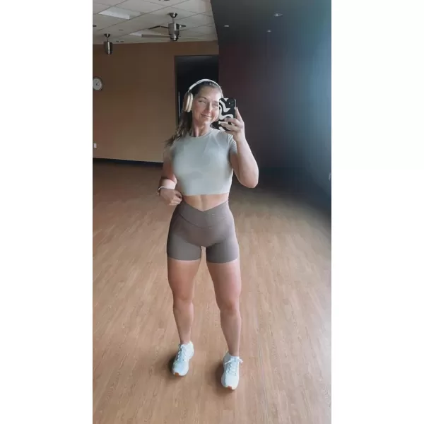 Aoxjox Trinity Workout Biker Shorts for Women CrossWaist Crossover High Waisted Exercise Athletic Gym Running Yoga Shorts 6quotFudge Coffee