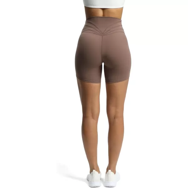 Aoxjox Trinity Workout Biker Shorts for Women CrossWaist Crossover High Waisted Exercise Athletic Gym Running Yoga Shorts 6quotFudge Coffee