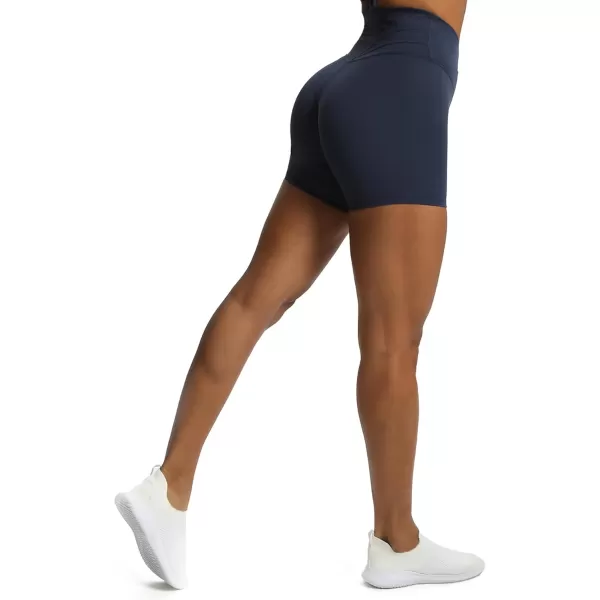 Aoxjox Trinity Workout Biker Shorts for Women CrossWaist Crossover High Waisted Exercise Athletic Gym Running Yoga Shorts 6quotNavy