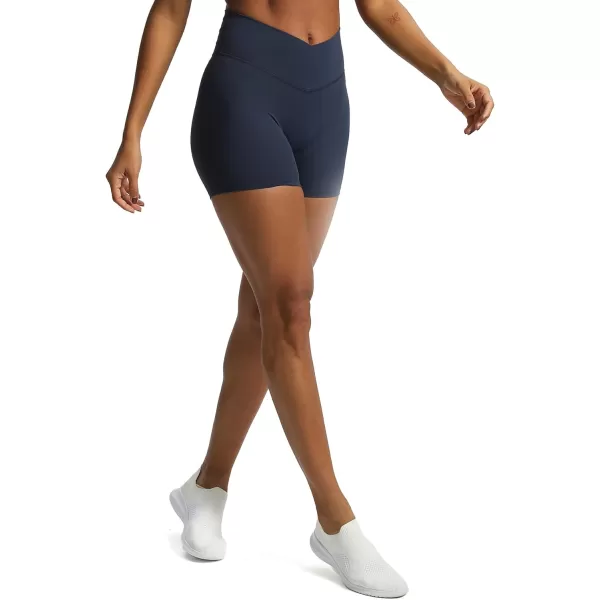 Aoxjox Trinity Workout Biker Shorts for Women CrossWaist Crossover High Waisted Exercise Athletic Gym Running Yoga Shorts 6quotNavy